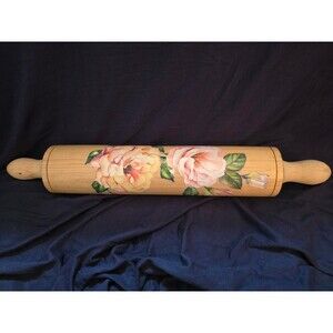 Brown Rolling Pin with Roses for Decor Only